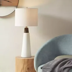 Outlet Kirklands Home Ceramic and Wood Cone Table Lamp White