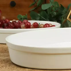 Kirklands Home Ceramic Oval Bakers, Set of 2 White