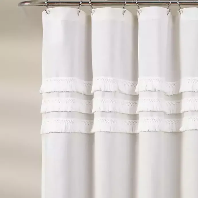 New Kirklands Home Ciel Tassel Shower Curtain White