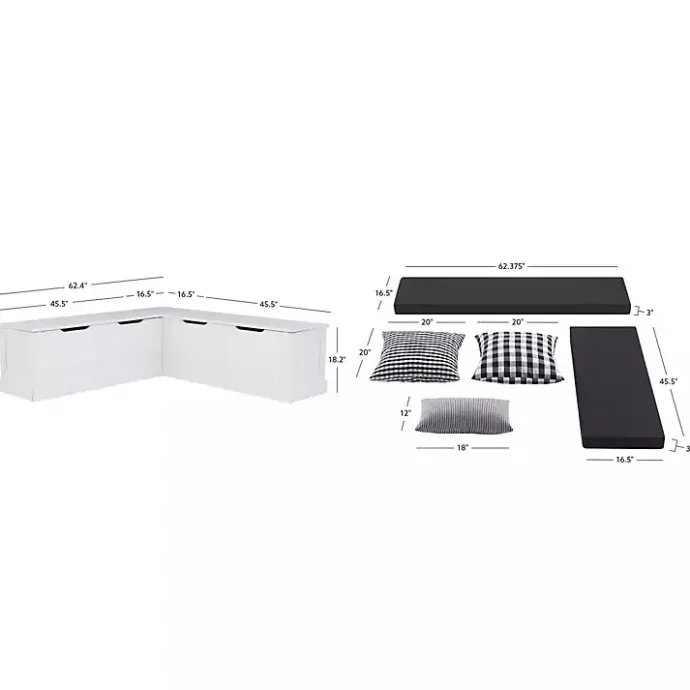 Hot Kirklands Home White Corner Bench with Black Cushions