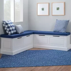 Hot Kirklands Home White Corner Bench with Blue Cushions