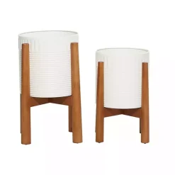 Sale Kirklands Home Corrugated Iron and Wood Planters, Set of 2 White