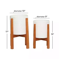 Sale Kirklands Home Corrugated Iron and Wood Planters, Set of 2 White