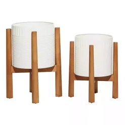 Sale Kirklands Home Corrugated Iron and Wood Planters, Set of 2 White