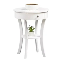 Kirklands Home Curved Legs Round Drawer Accent Table White