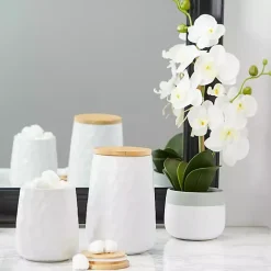 Online Kirklands Home Dimpled Bamboo Canisters, Set of 2 White