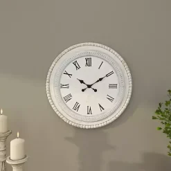 Outlet Kirklands Home White Distressed Wood Round Beaded Wall Clock