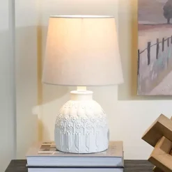 Kirklands Home White Embossed Flowers Table Lamp Ivory