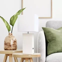 Hot Kirklands Home Faux Leather Charging Table Lamp White