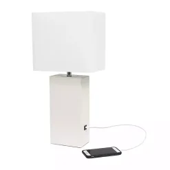 Hot Kirklands Home Faux Leather Charging Table Lamp White