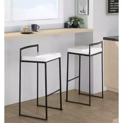 Online Kirklands Home Faux Leather Stackable Bar Stools, Set of 2 White