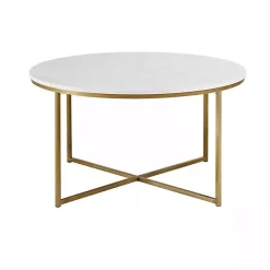 Hot Kirklands Home Faux Marble & Gold X-Base Coffee Table White