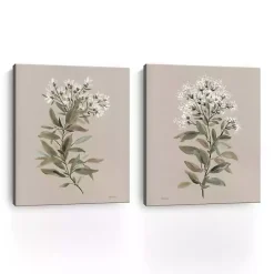 Discount Kirklands Home White Floral Stem Canvas Art Prints, Set of 2