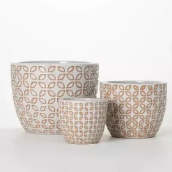 Discount Kirklands Home White Geometric Clay Planters, Set of 3