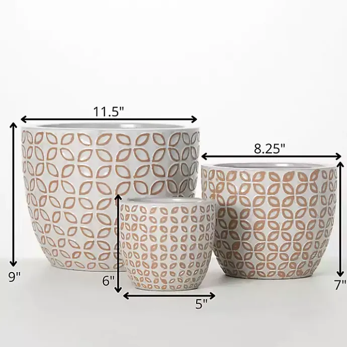 Discount Kirklands Home White Geometric Clay Planters, Set of 3