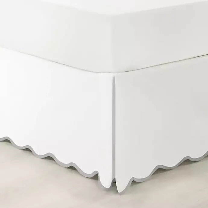 Online Kirklands Home White Gray Scalloped Coastal Queen Bed Skirt