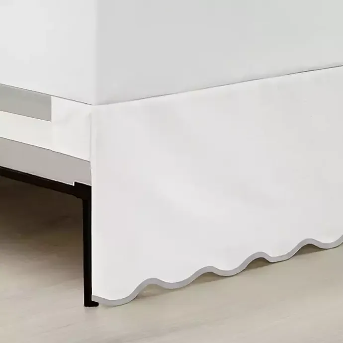 Online Kirklands Home White Gray Scalloped Coastal Queen Bed Skirt