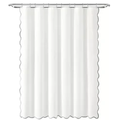New Kirklands Home White Gray Scalloped Coastal Shower Curtain