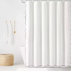 New Kirklands Home White Gray Scalloped Coastal Shower Curtain