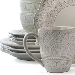 Online Kirklands Home Lace Embossed 16-pc. Dinnerware Set White