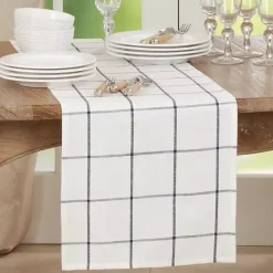 Outlet Kirklands Home Large Plaid Long Table Runner, 72 in. White
