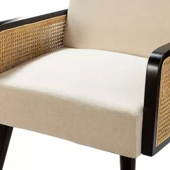 New Kirklands Home White Linen and Rattan Accent Chair Ivory