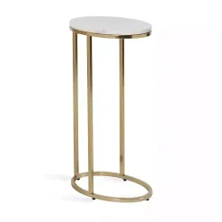 Clearance Kirklands Home Marble and Gold Oval C-Shape Accent Table White