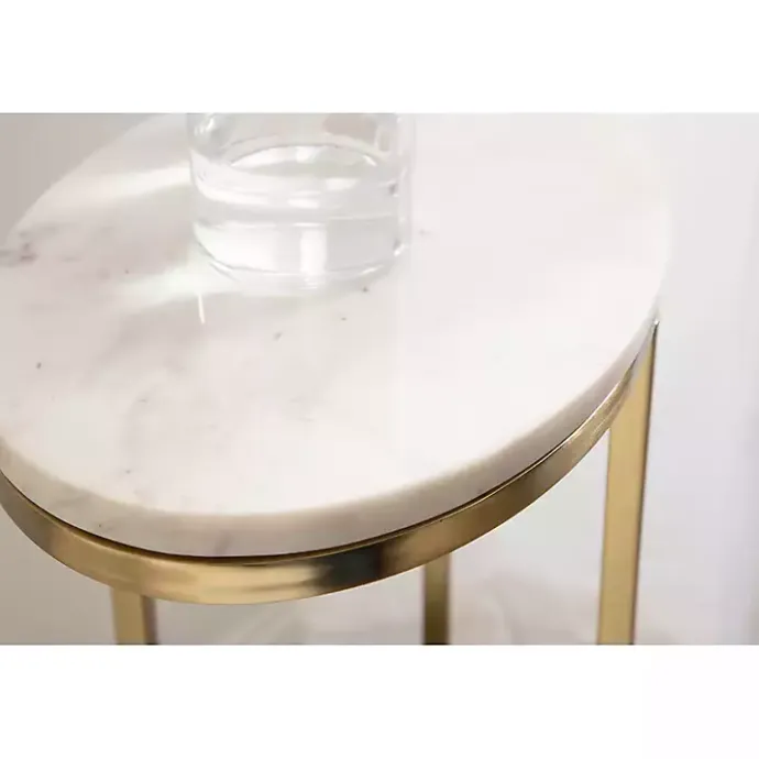 Clearance Kirklands Home Marble and Gold Oval C-Shape Accent Table White