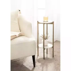 Outlet Kirklands Home Marble Gold Accent Table White