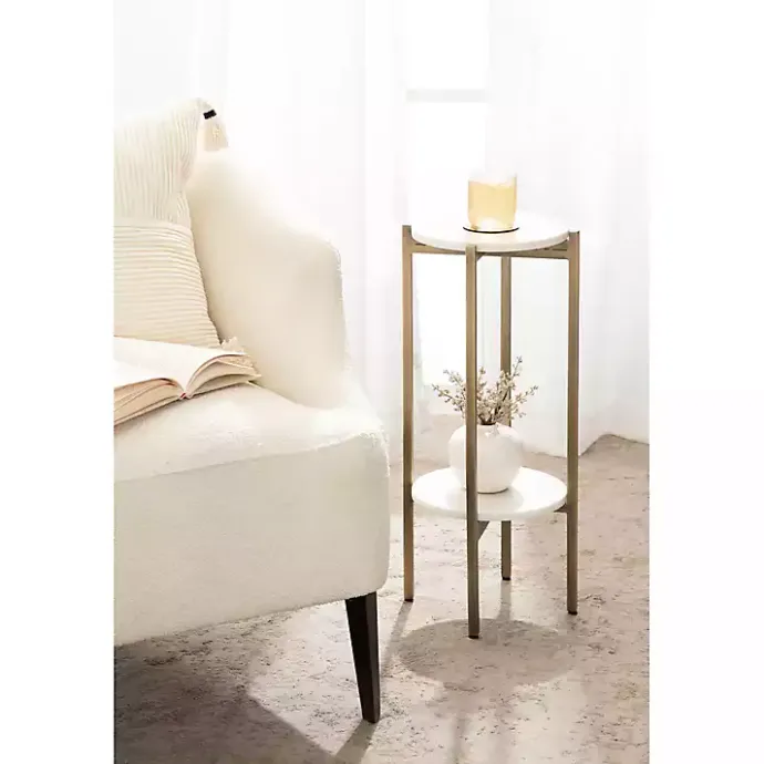 Outlet Kirklands Home Marble Gold Accent Table White