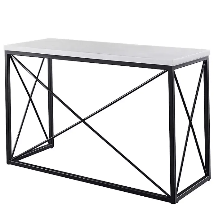 Kirklands Home White Marble Top Sabin Metal Base Sofa Table