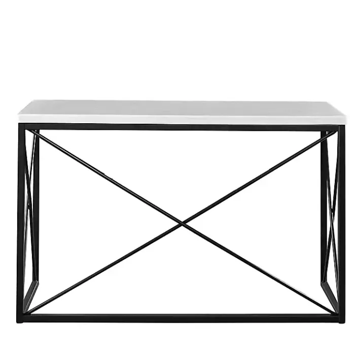 Kirklands Home White Marble Top Sabin Metal Base Sofa Table