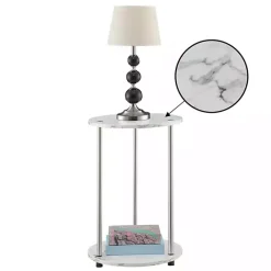 Sale Kirklands Home Marble Two Tiered Metal Accent Table White