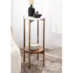Online Kirklands Home Marble Walnut Accent Table White