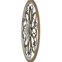 Best Kirklands Home White Metal and Wood Floral Round Wall Plaque
