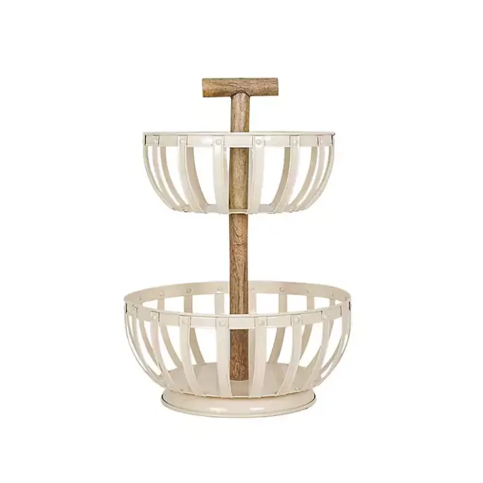 Outlet Kirklands Home Metal 2-Tier Kitchen Basket White