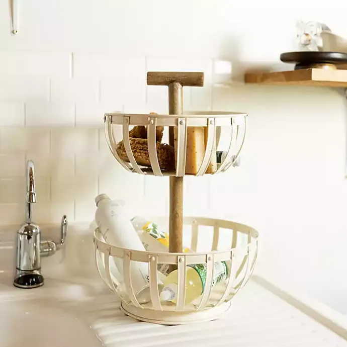 Outlet Kirklands Home Metal 2-Tier Kitchen Basket White