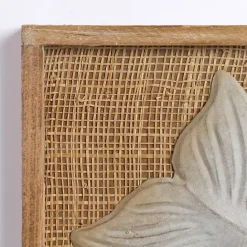 Kirklands Home White Metal Whale Rattan Wall Plaque
