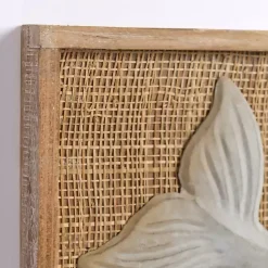 Kirklands Home White Metal Whale Rattan Wall Plaque