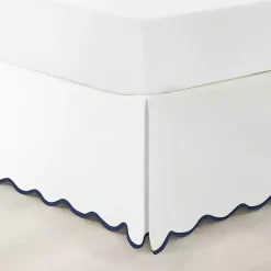 Kirklands Home White Navy Scalloped Coastal King Bed Skirt