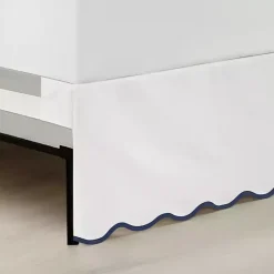 Kirklands Home White Navy Scalloped Coastal King Bed Skirt