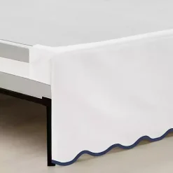 Kirklands Home White Navy Scalloped Coastal King Bed Skirt