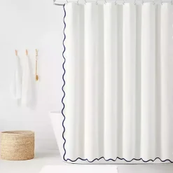 Outlet Kirklands Home White Navy Scalloped Coastal Shower Curtain