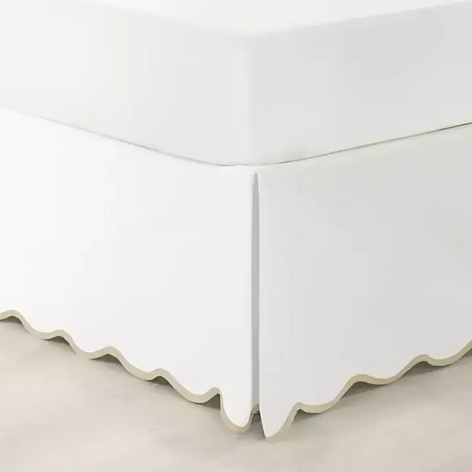 Discount Kirklands Home White Neutral Scalloped Coastal Queen Bed Skirt Tan