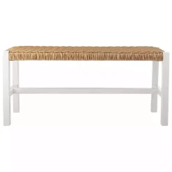Sale Kirklands Home White Newport Wood and Rattan Bench Brown