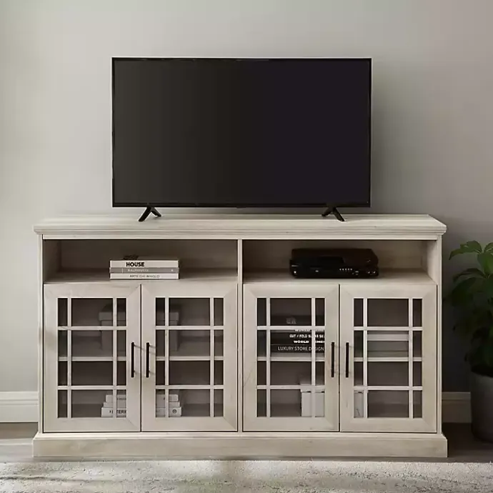 Discount Kirklands Home White Oak Glass Door TV Stand, 58 in. Ivory