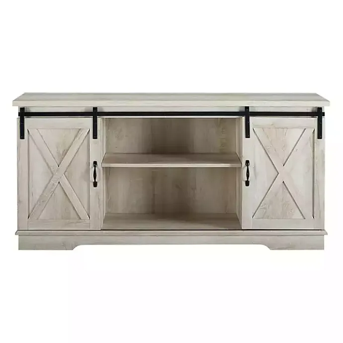 Outlet Kirklands Home Oak Sliding Barn Door TV Stand White