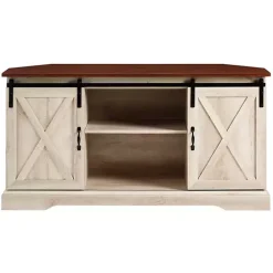 Discount Kirklands Home White Oak Sliding Barn Doors Corner TV Stand Ivory