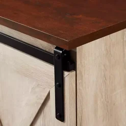 Discount Kirklands Home White Oak Sliding Barn Doors Corner TV Stand Ivory