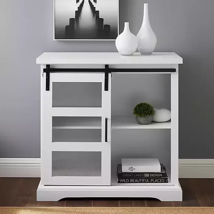 New Kirklands Home Oak Sliding Door Cabinet White